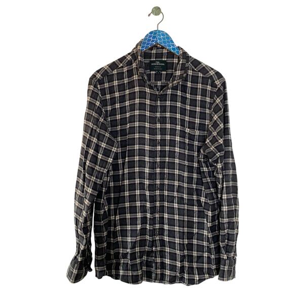 RODD & GUNN Gray Black Flannel Cotton Blend Long Sleeve Button Sports Fit Shirt